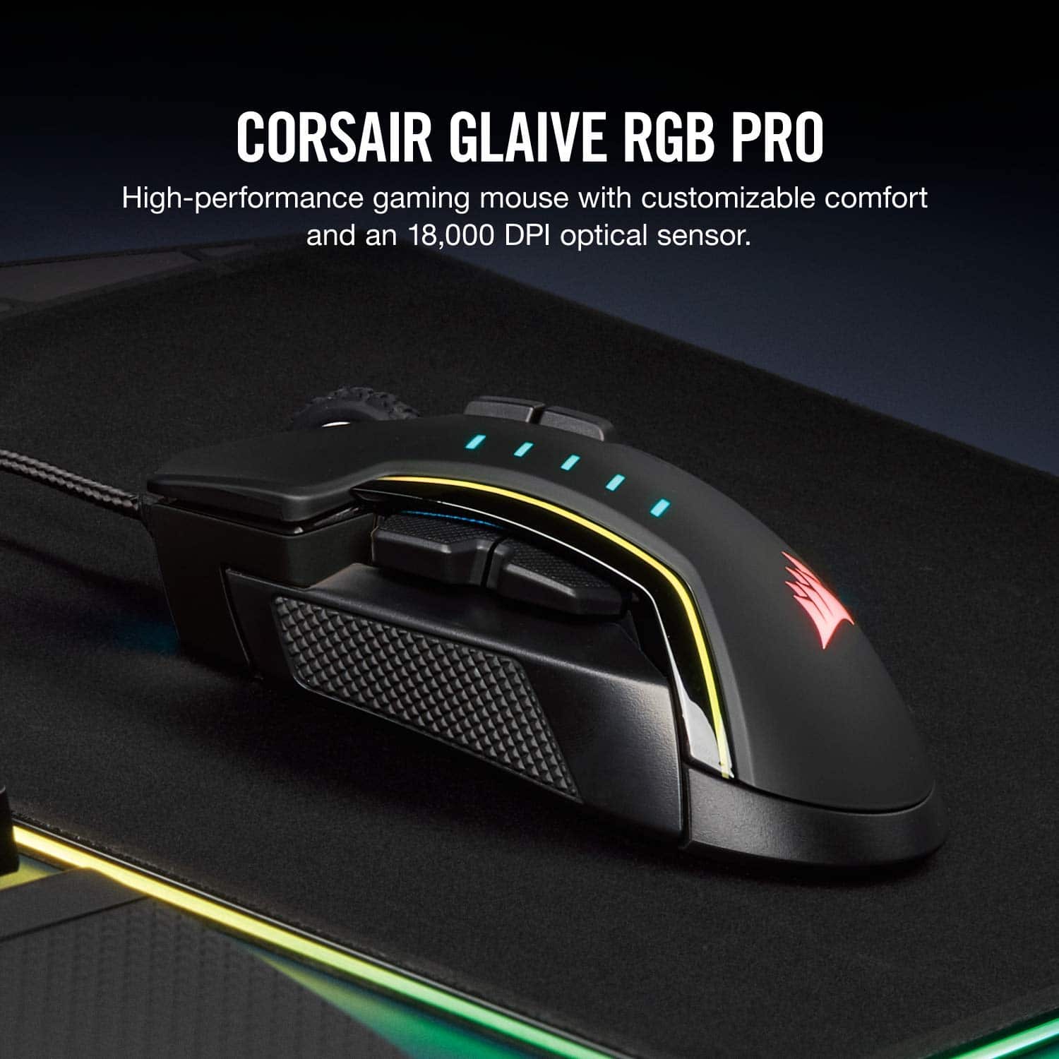 New CORSAIR GLAIVE RGB Gaming Mouse Comfortable Ergonomic Interchangeable Grips