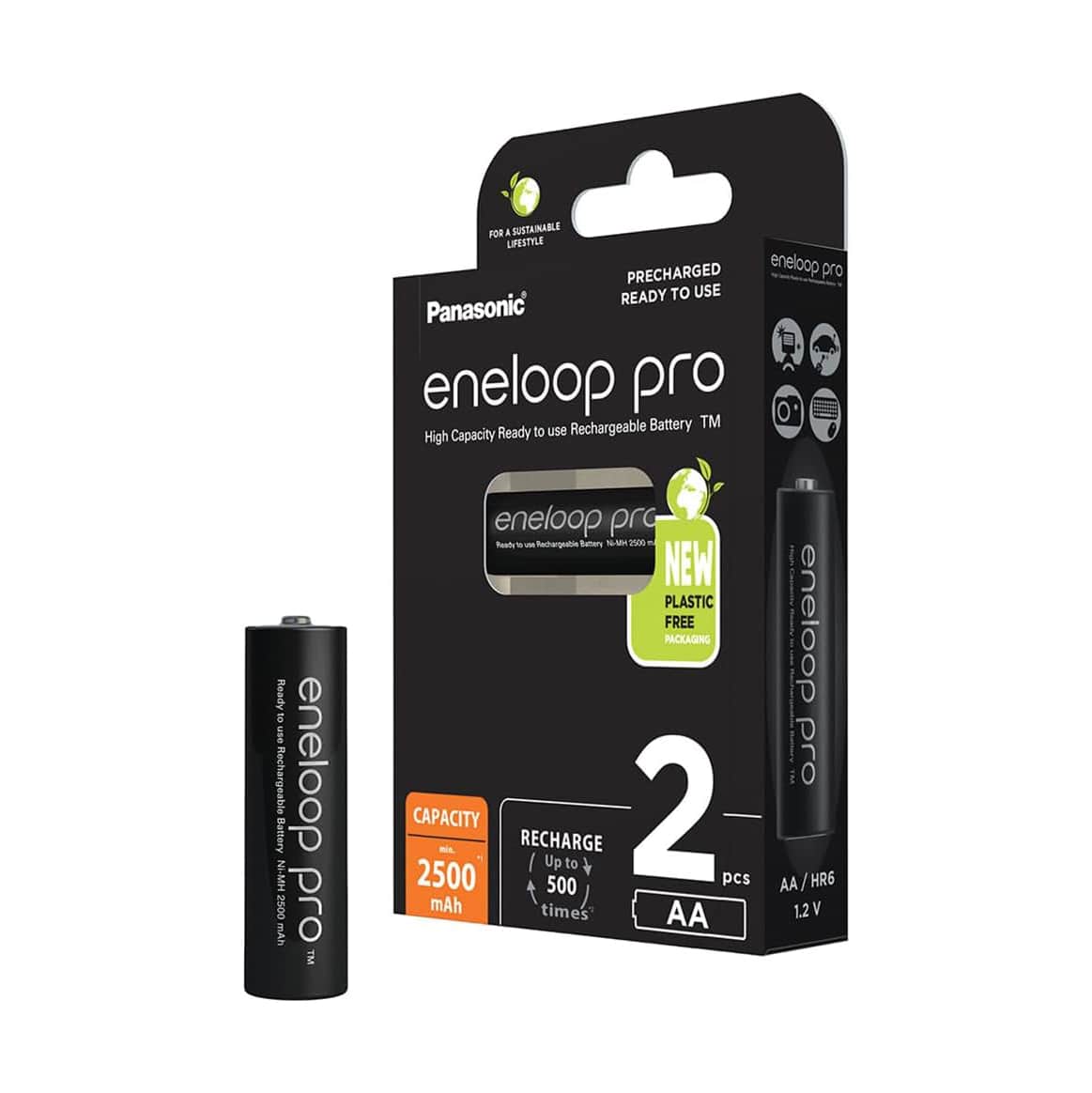 Eneloop Pro 2x AA Minimum 2500mAh NiMH Rechargeable Batteries Brands  |  Panasonic  |